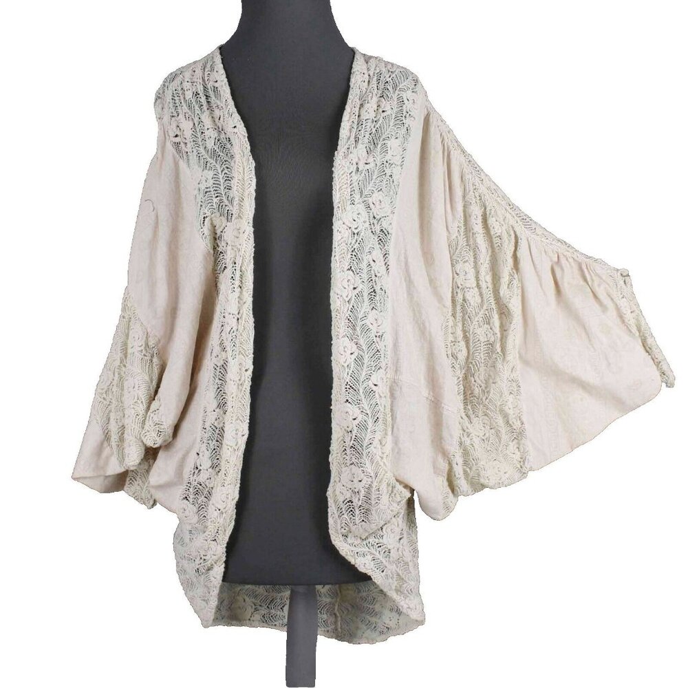 EIS  $147 Sz OS Cream Lt Pink Knit Cape Cotton Nylon Wrap Sweater
